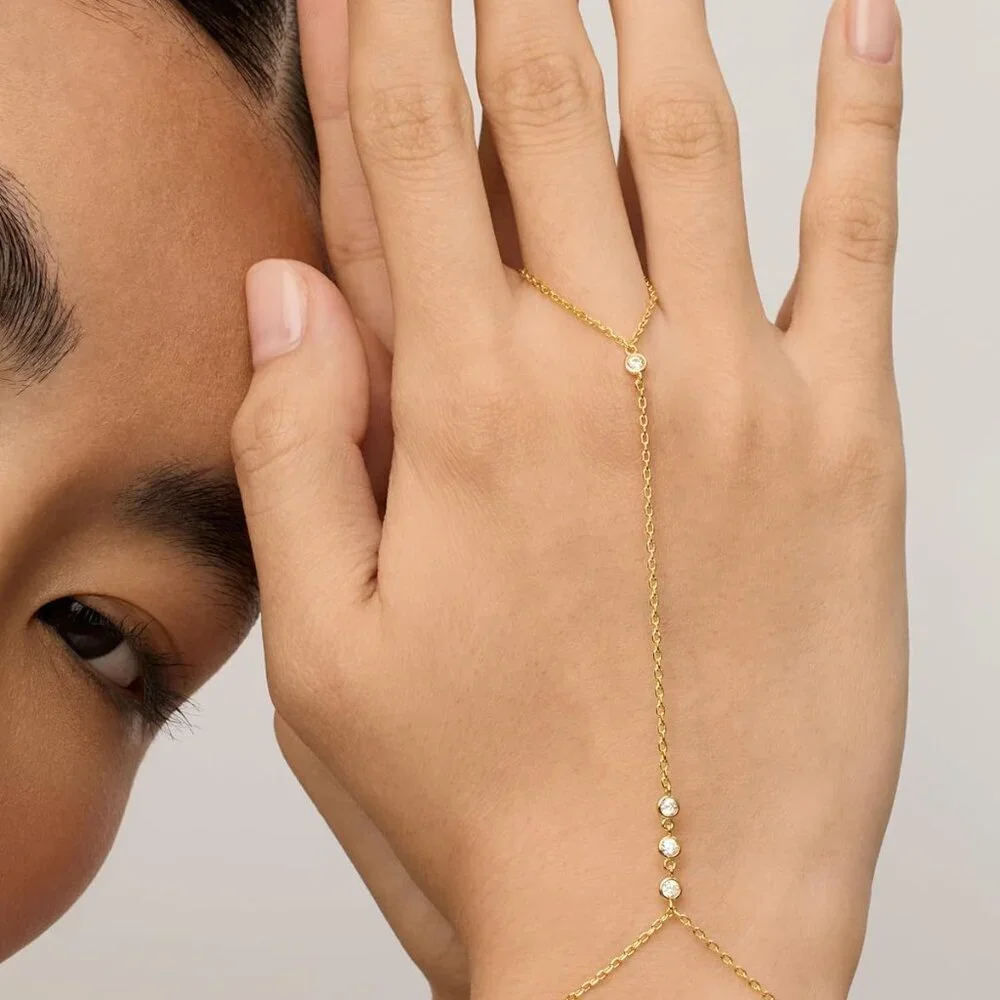 14K Gold Plated Freshwater Pearl Gold Hand Chain Bracelet for Women - Trendy Rin